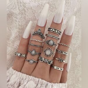 15pcs Water-drop & Butterfly Decor Ring